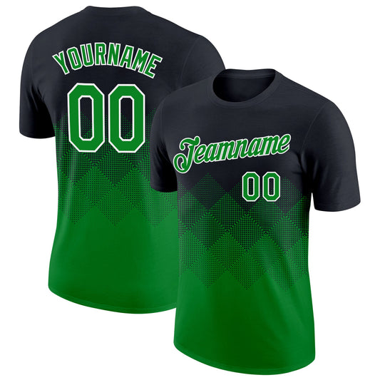 Custom Black Grass Green-White 3D Pattern Design Gradient Square Shapes Performance T-Shirt - Main View