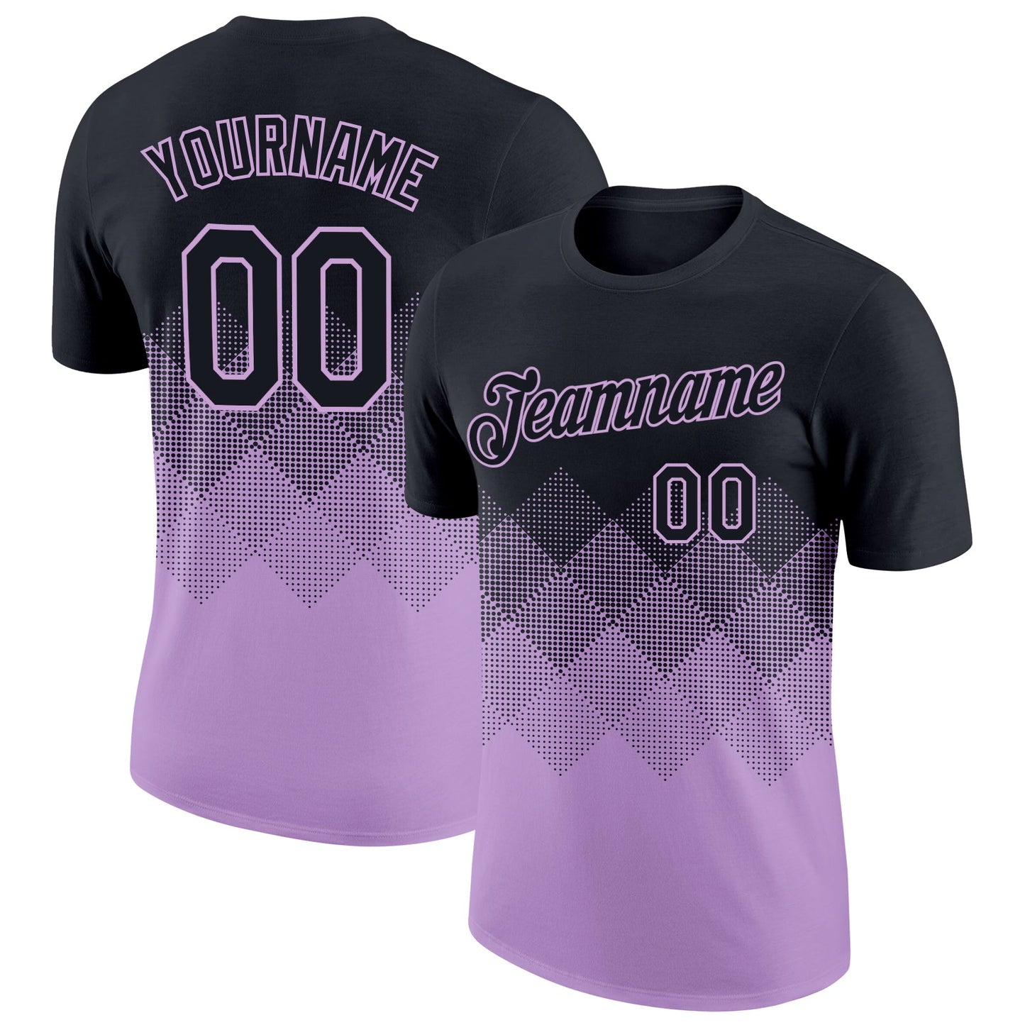 Custom Black Light Purple 3D Pattern Design Gradient Square Shapes Performance T-Shirt - Main View