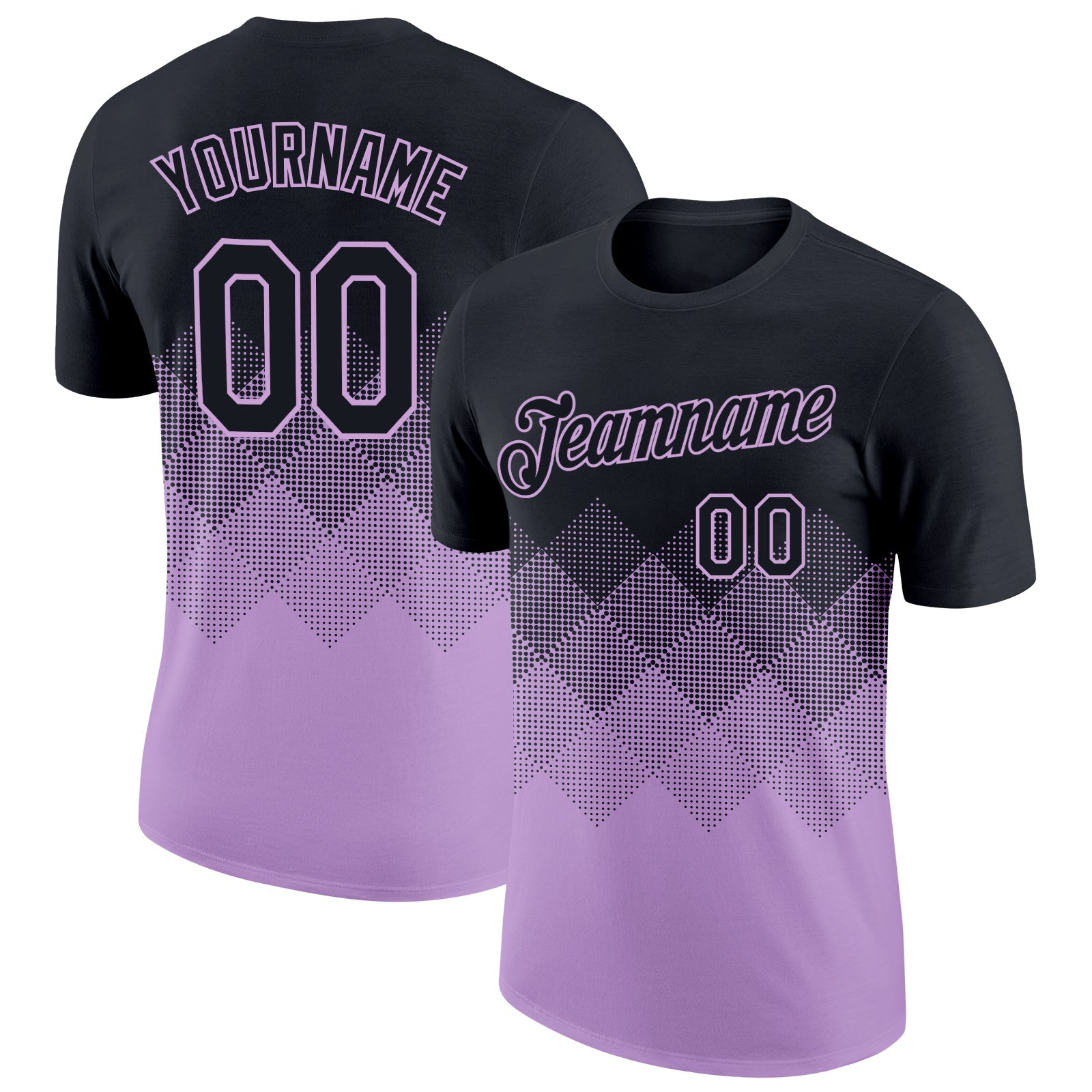 Custom Black Light Purple 3D Pattern Design Gradient Square Shapes Performance T-Shirt - Main View