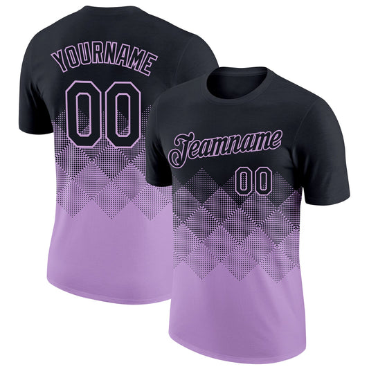 Custom Black Light Purple 3D Pattern Design Gradient Square Shapes Performance T-Shirt - Main View