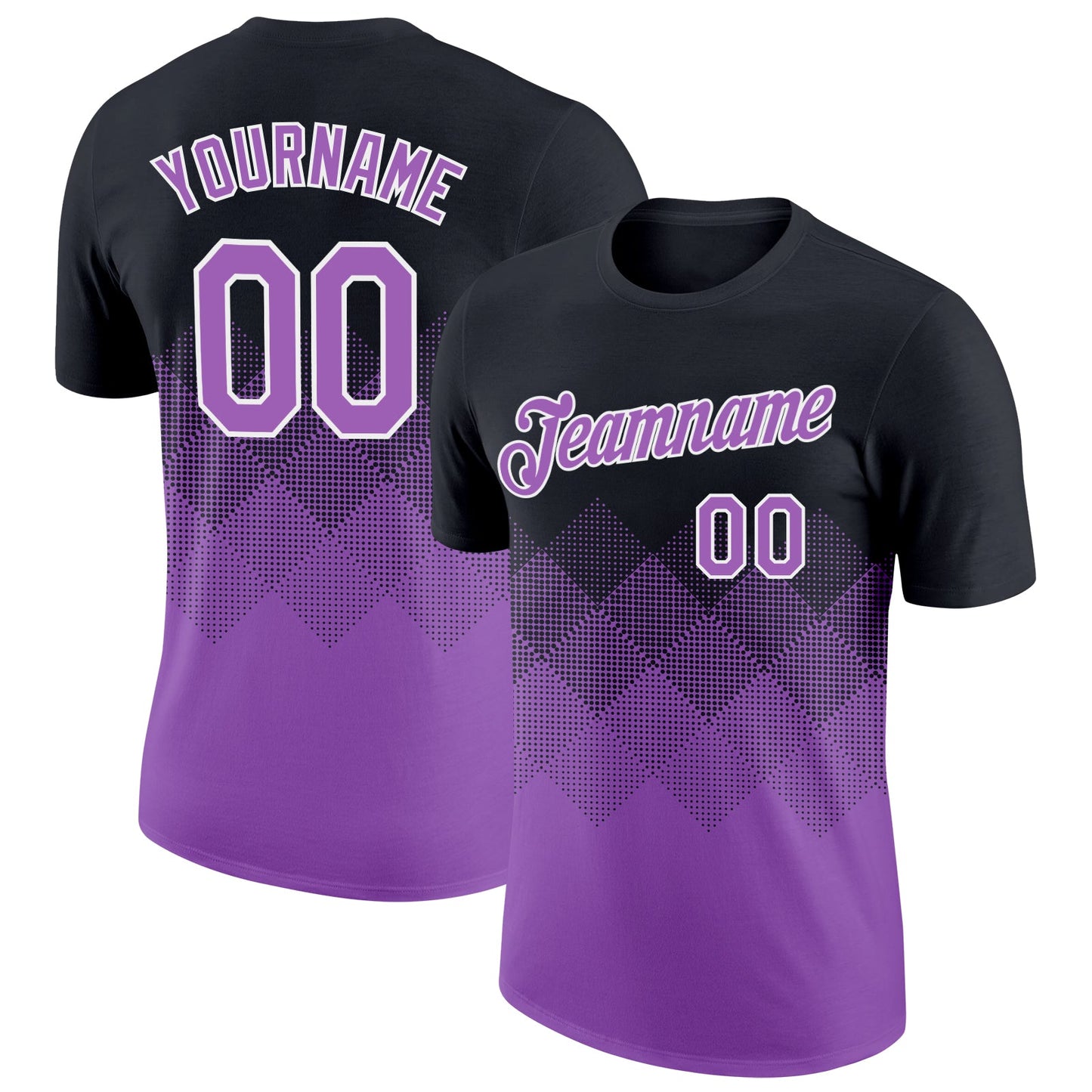 Custom Black Medium Purple-White 3D Pattern Design Gradient Square Shapes Performance T-Shirt - Main View