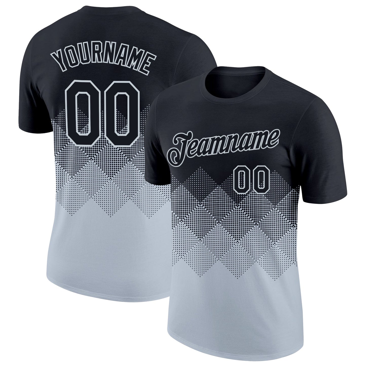 Custom Black Silver 3D Pattern Design Gradient Square Shapes Performance T-Shirt - Main View