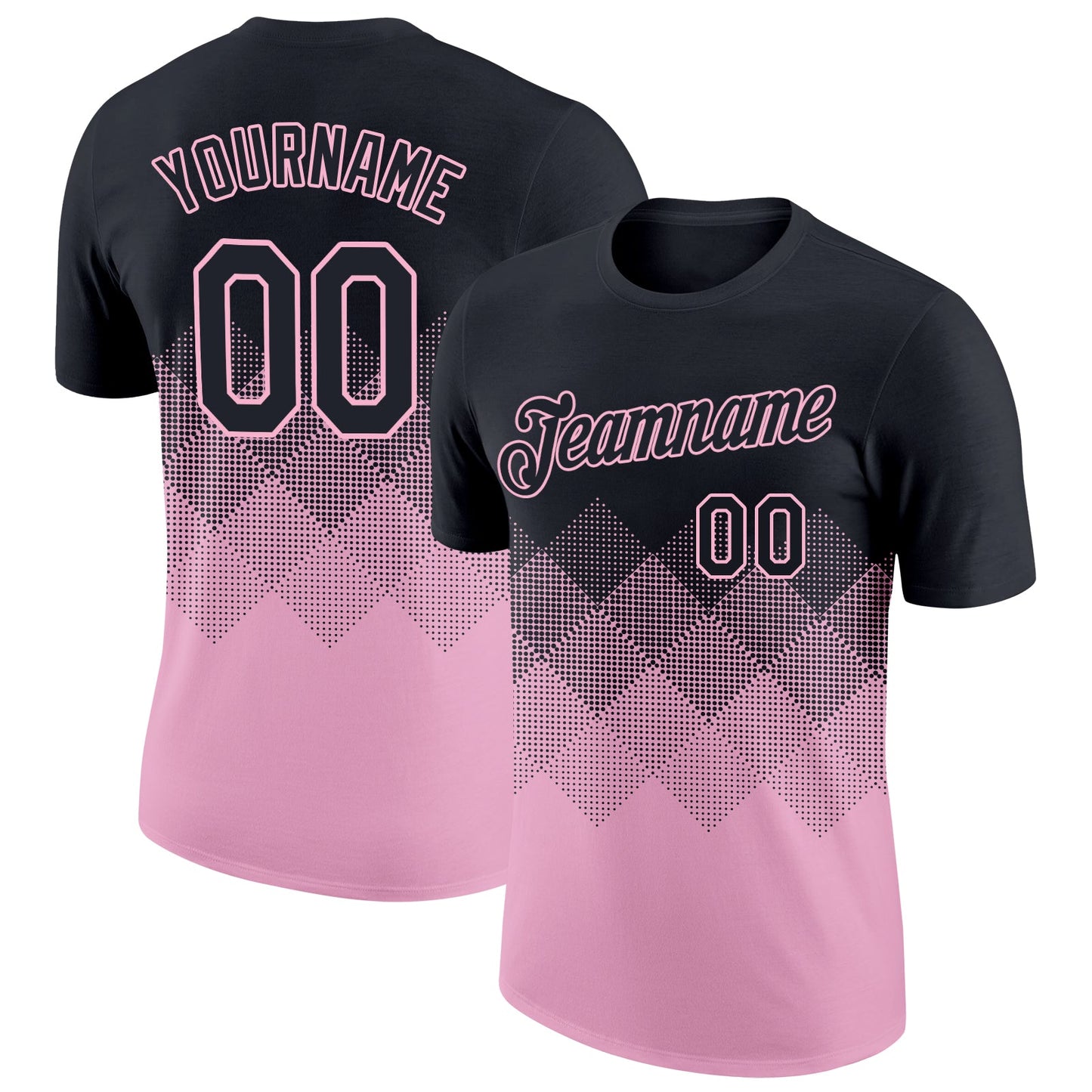 Custom Black Light Pink 3D Pattern Design Gradient Square Shapes Performance T-Shirt - Main View