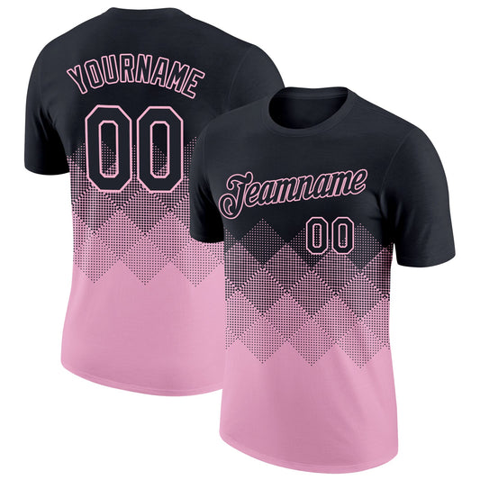 Custom Black Light Pink 3D Pattern Design Gradient Square Shapes Performance T-Shirt - Main View