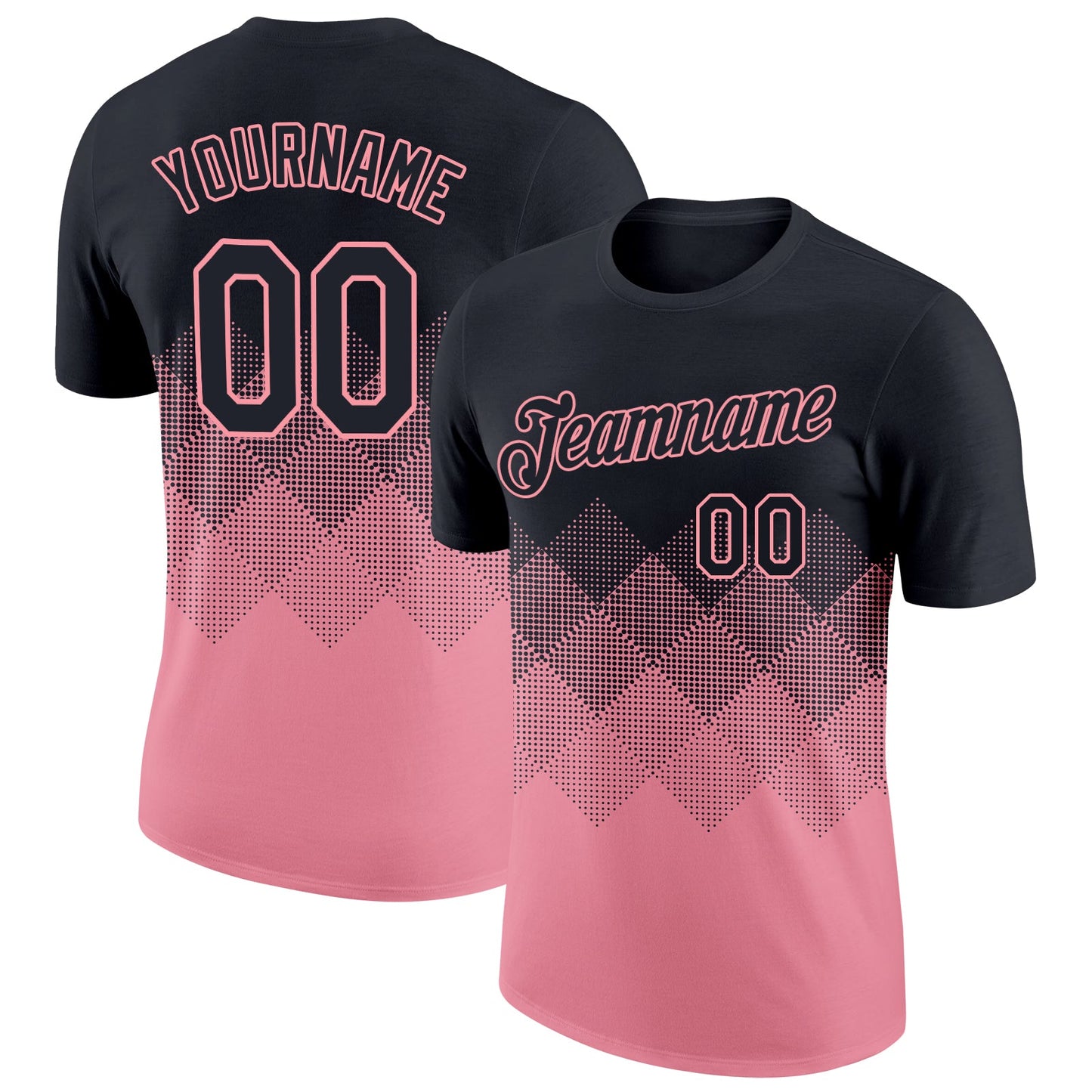 Custom Black Medium Pink 3D Pattern Design Gradient Square Shapes Performance T-Shirt - Main View