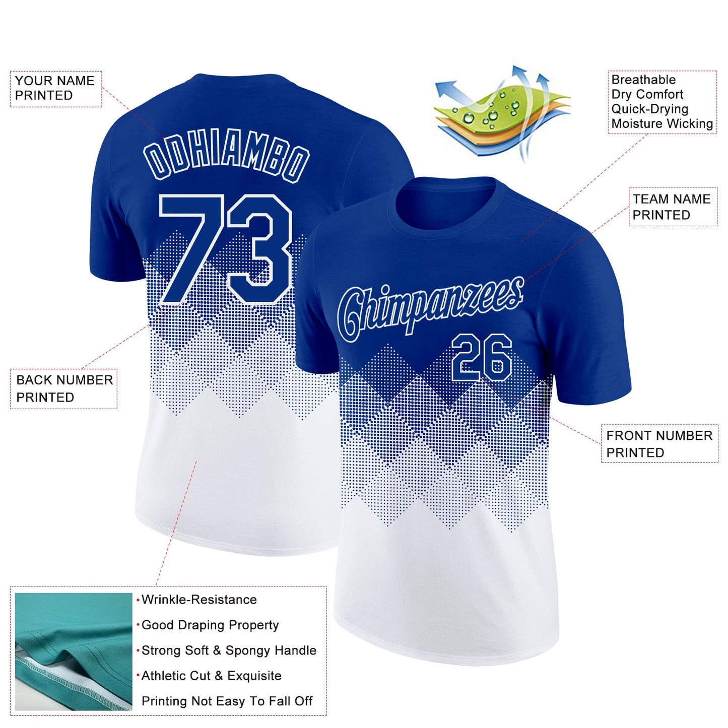 Custom Royal White 3D Pattern Design Gradient Square Shapes Performance T-Shirt view 2