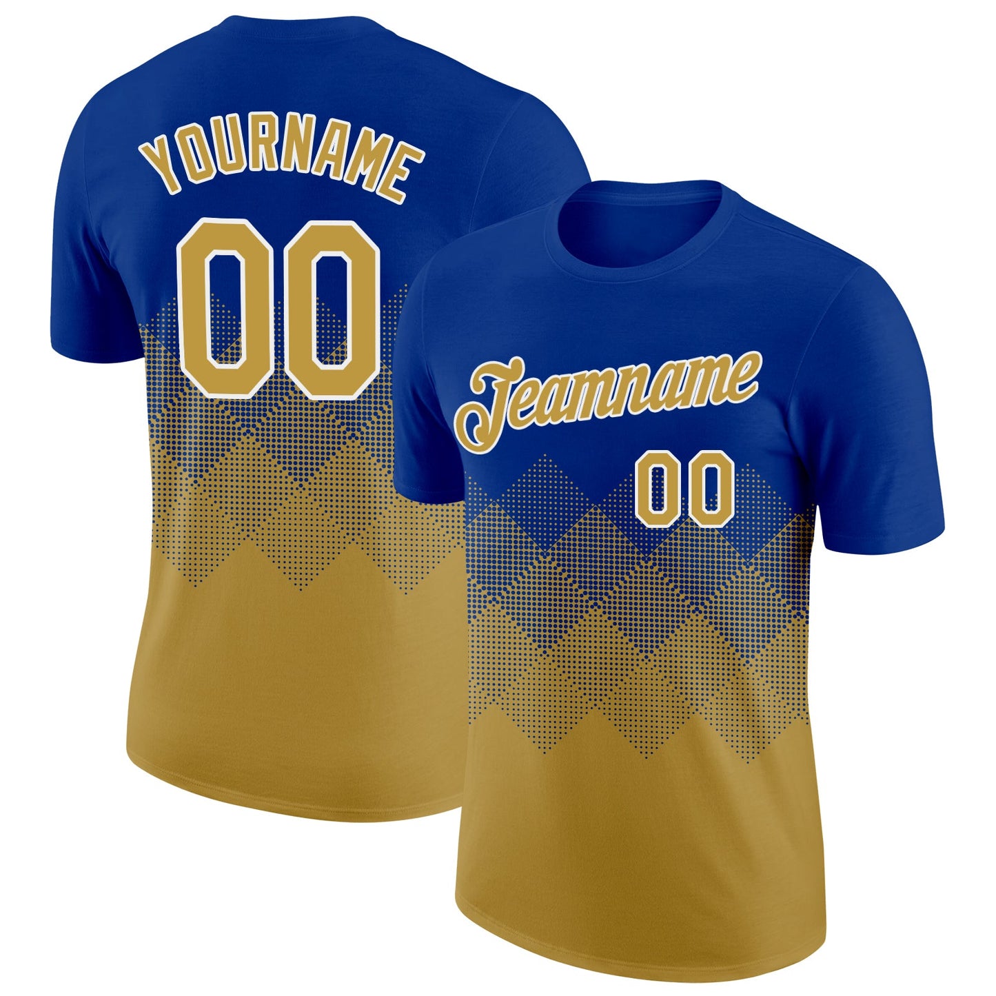 Custom Royal Old Gold-White 3D Pattern Design Gradient Square Shapes Performance T-Shirt - Main View