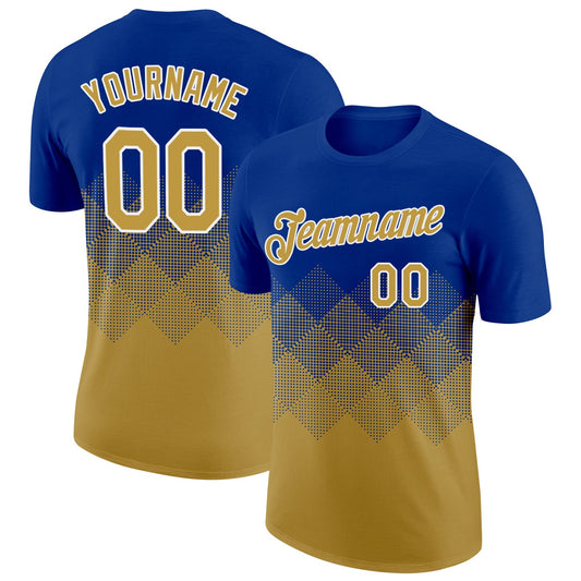 Custom Royal Old Gold-White 3D Pattern Design Gradient Square Shapes Performance T-Shirt - Main View