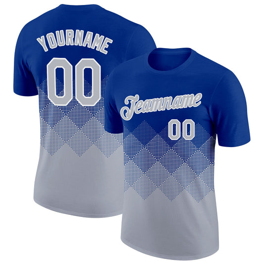 Custom Royal Gray-White 3D Pattern Design Gradient Square Shapes Performance T-Shirt - Main View