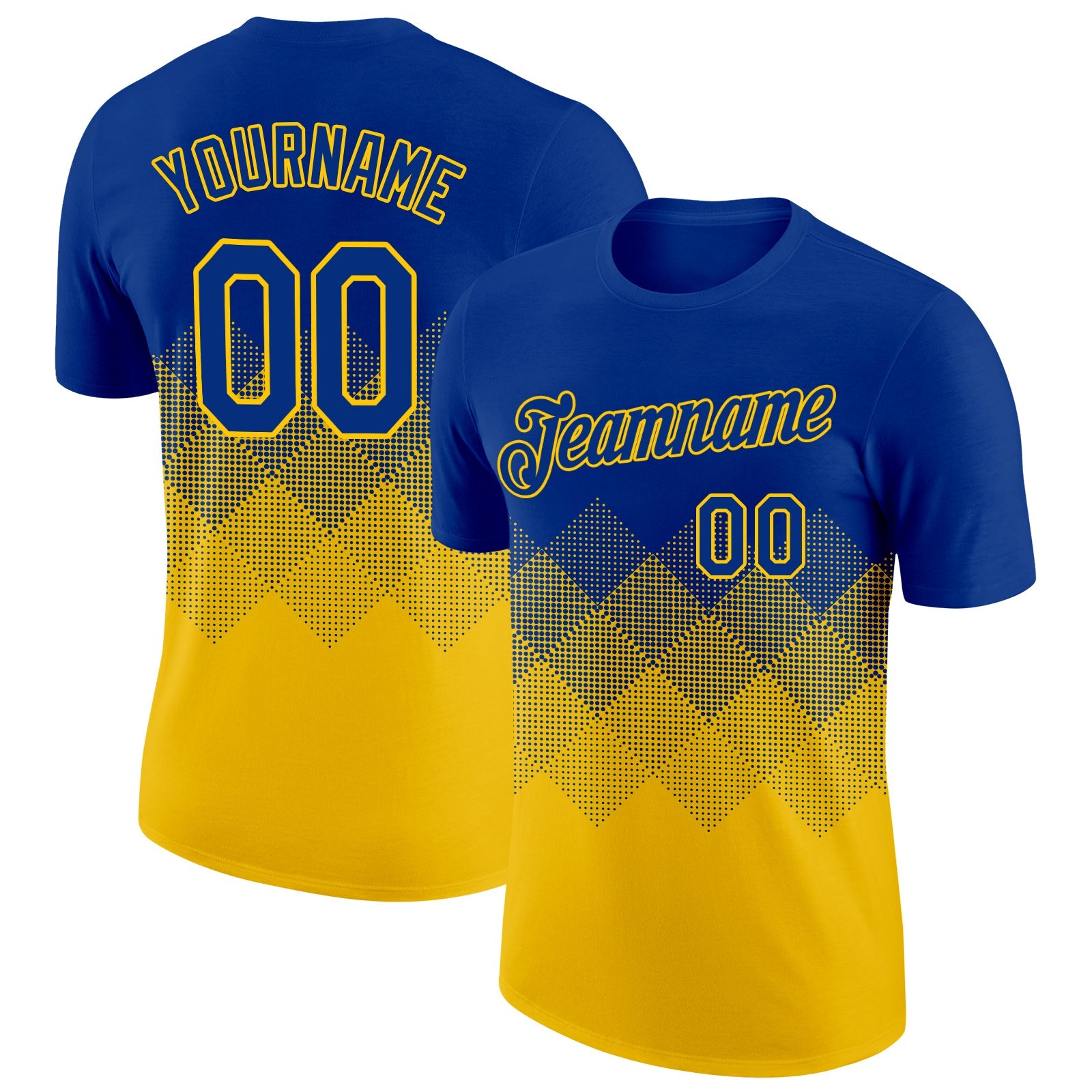 Custom Royal Yellow 3D Pattern Design Gradient Square Shapes Performance T-Shirt - Main View