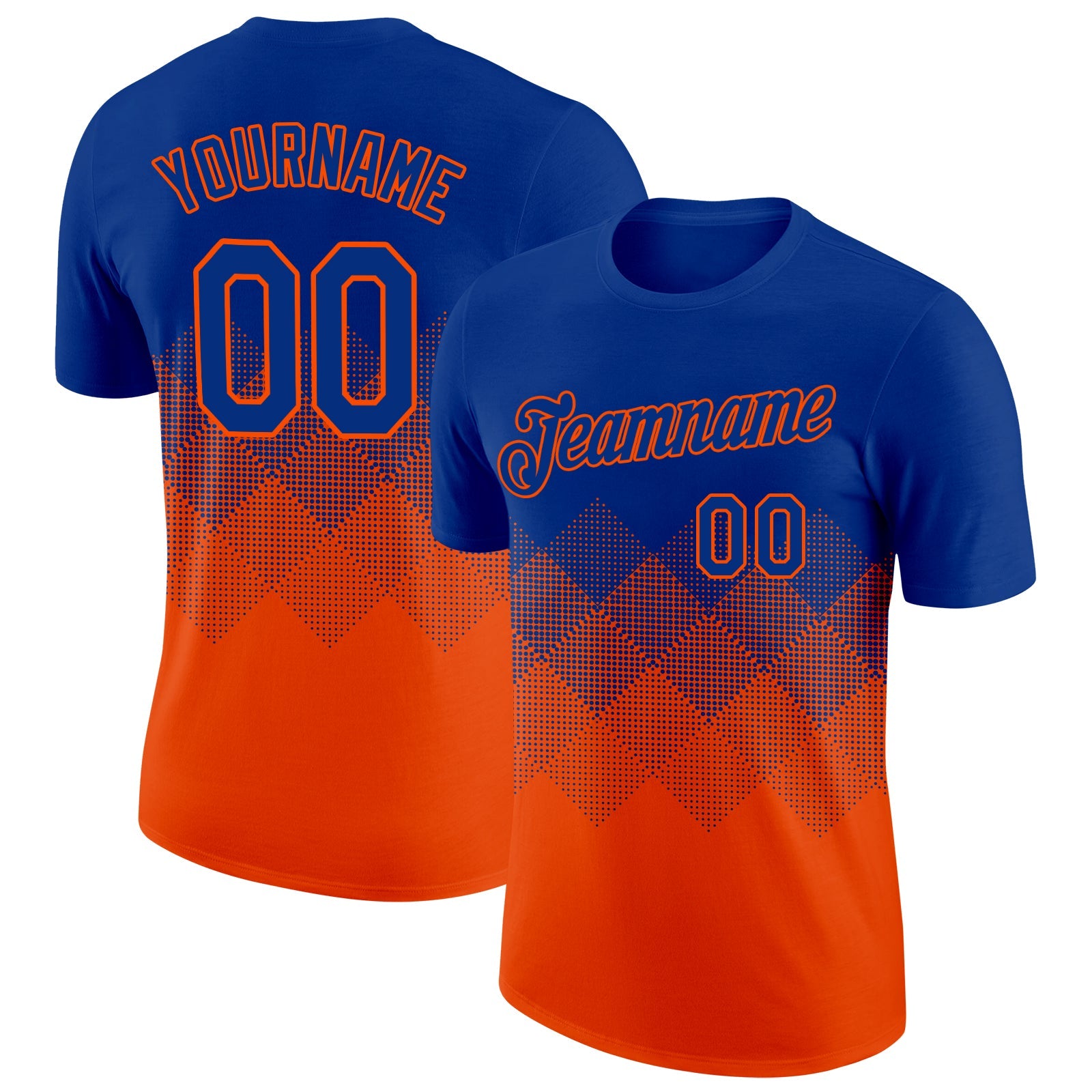 Custom Royal Orange 3D Pattern Design Gradient Square Shapes Performance T-Shirt - Main View