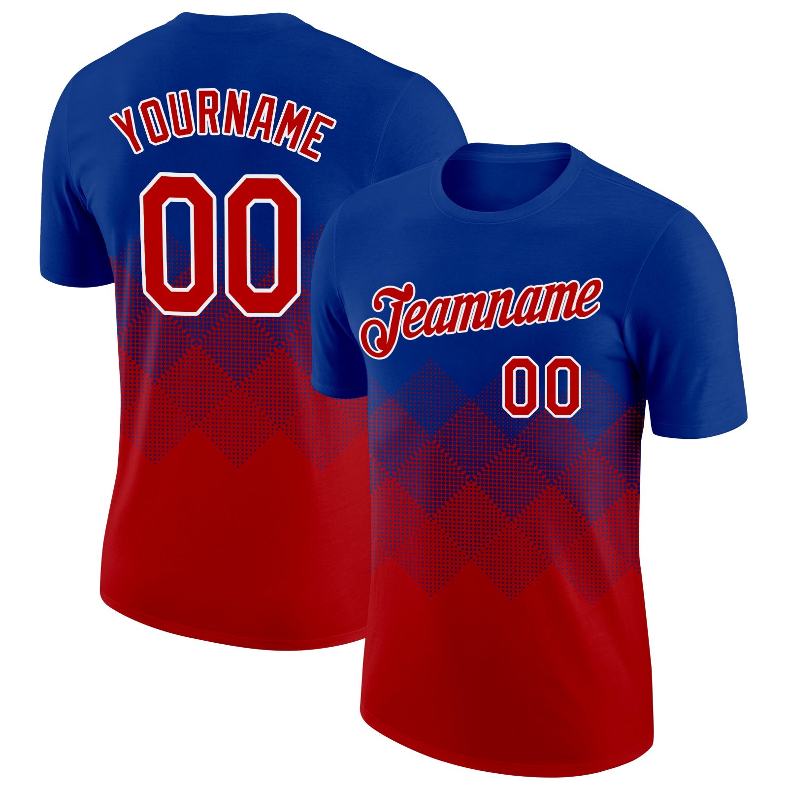 Custom Royal Red-White 3D Pattern Design Gradient Square Shapes Performance T-Shirt - Main View