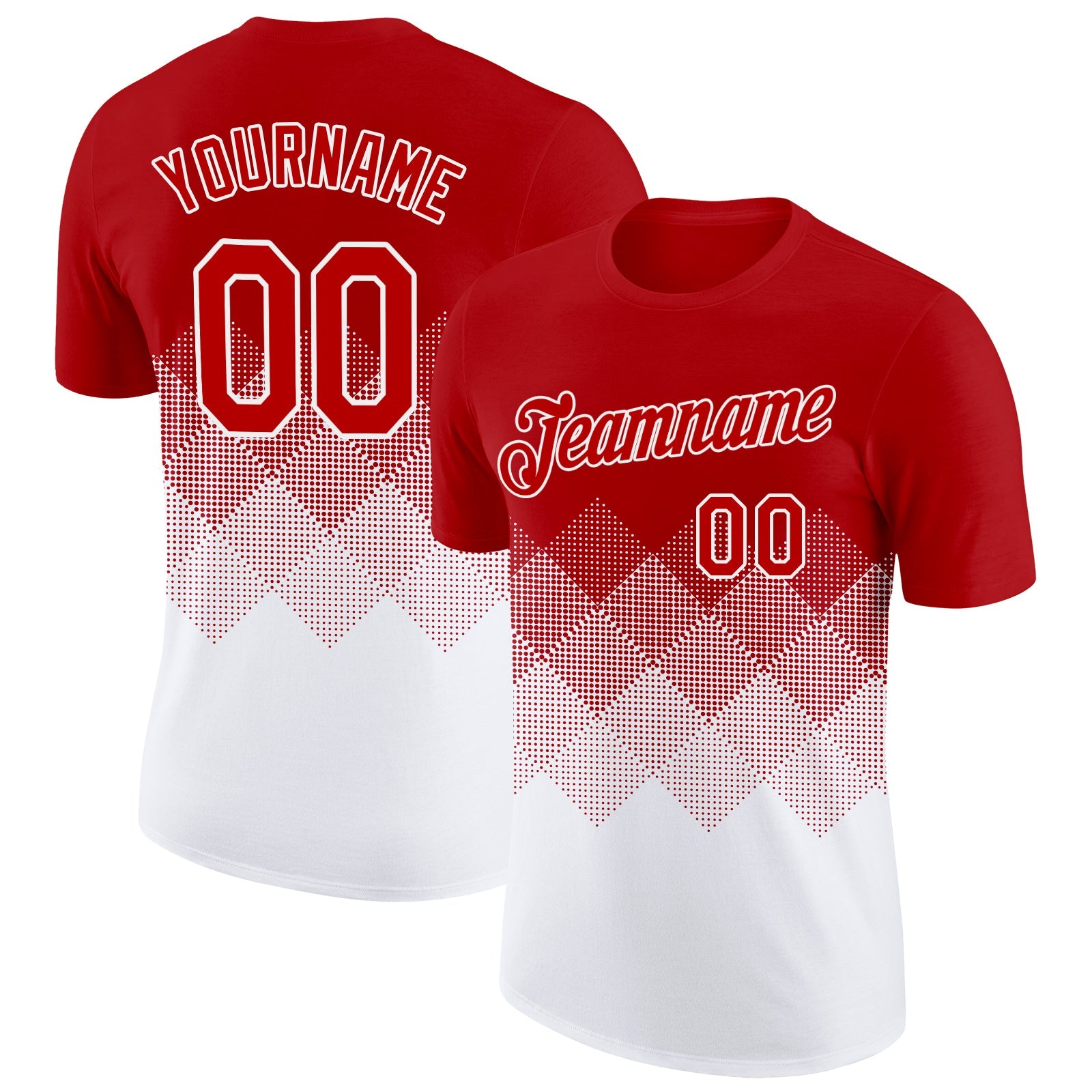 Custom Red White 3D Pattern Design Gradient Square Shapes Performance T-Shirt - Main View