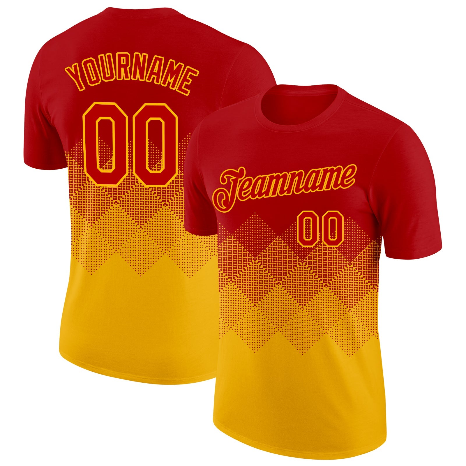 Custom Red Gold 3D Pattern Design Gradient Square Shapes Performance T-Shirt - Main View