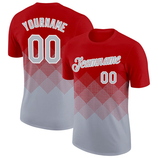 Custom Red Gray-White 3D Pattern Design Gradient Square Shapes Performance T-Shirt - Main View