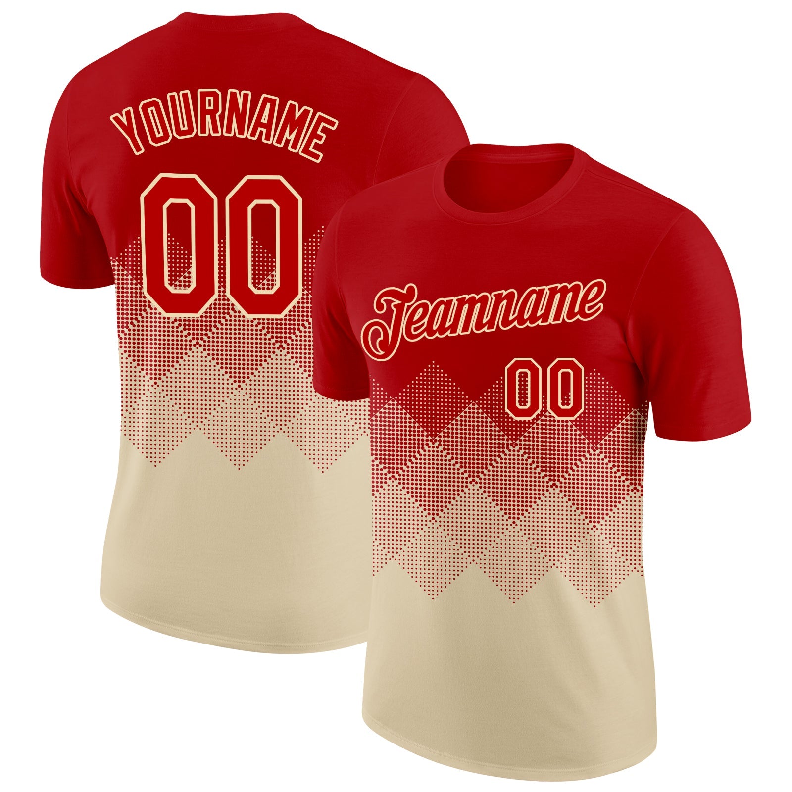 Custom Red Cream 3D Pattern Design Gradient Square Shapes Performance T-Shirt - Main View