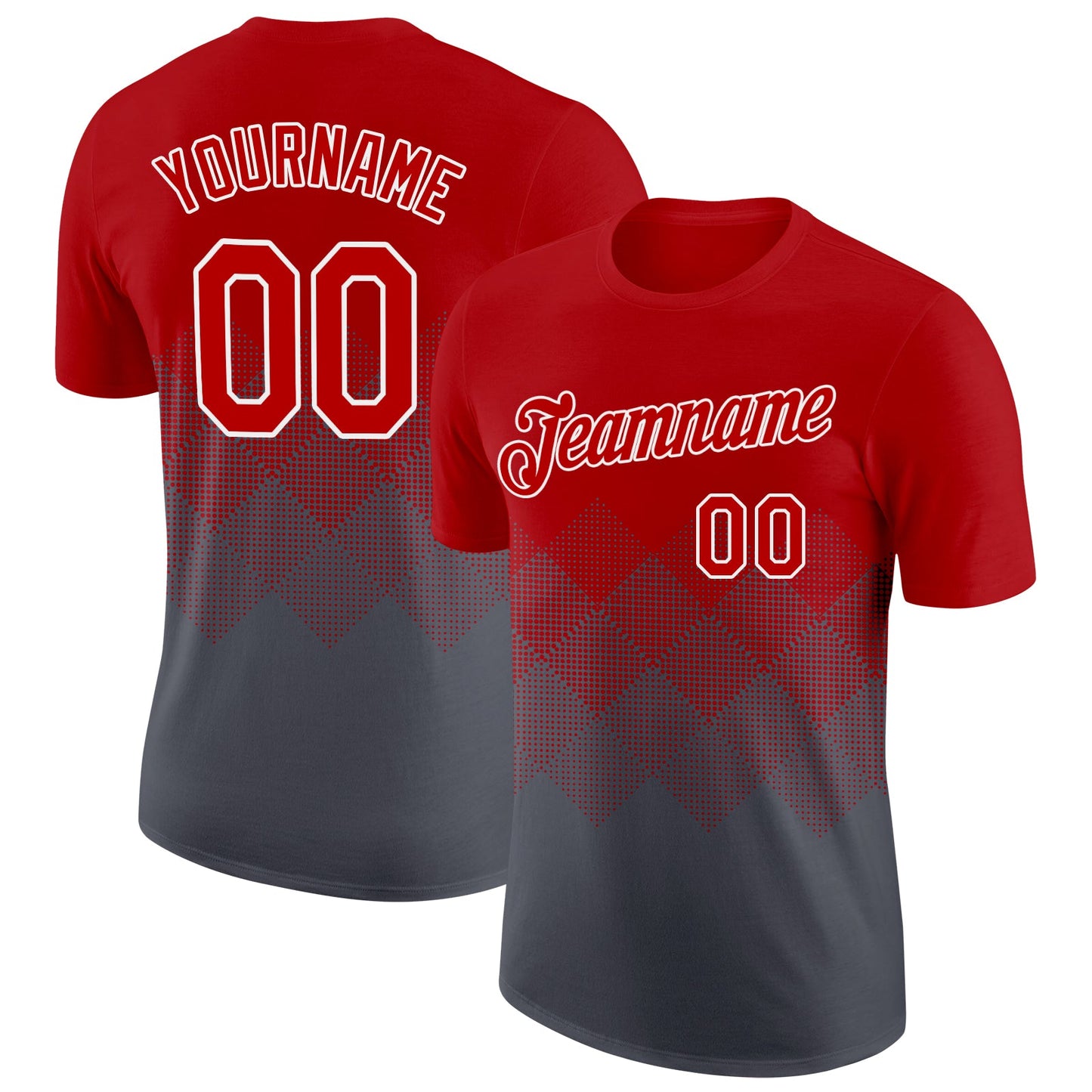 Custom Red Steel Gray-White 3D Pattern Design Gradient Square Shapes Performance T-Shirt - Main View