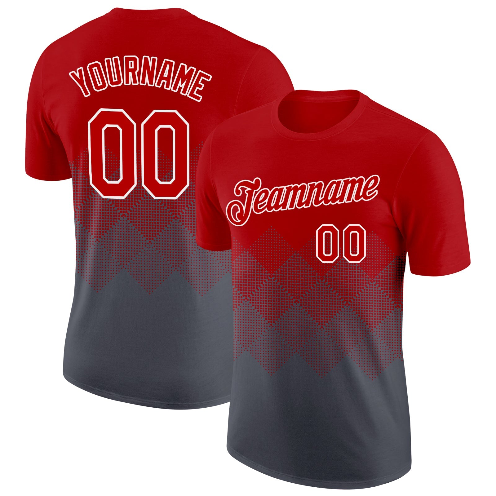 Custom Red Steel Gray-White 3D Pattern Design Gradient Square Shapes Performance T-Shirt - Main View