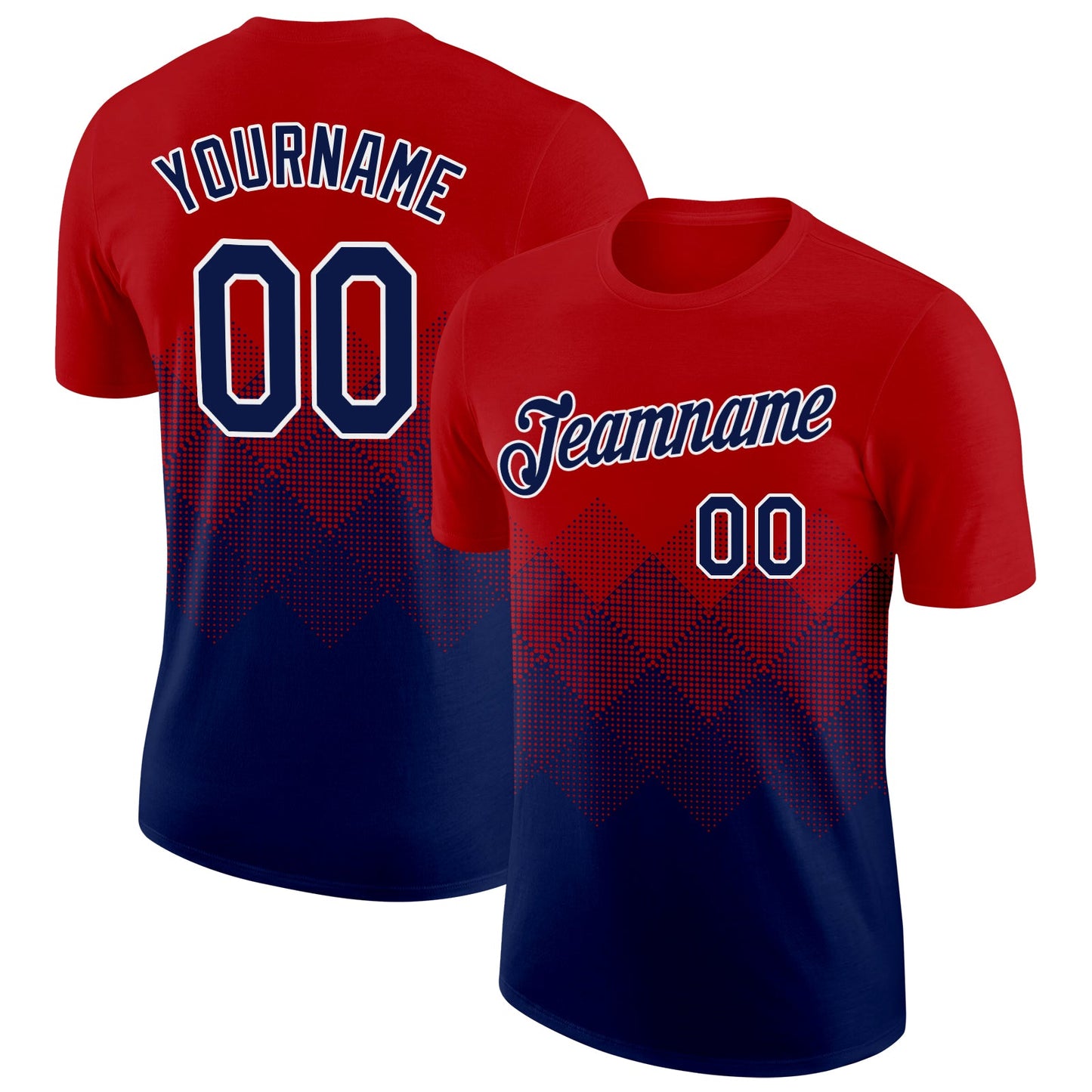 Custom Red Navy-White 3D Pattern Design Gradient Square Shapes Performance T-Shirt - Main View