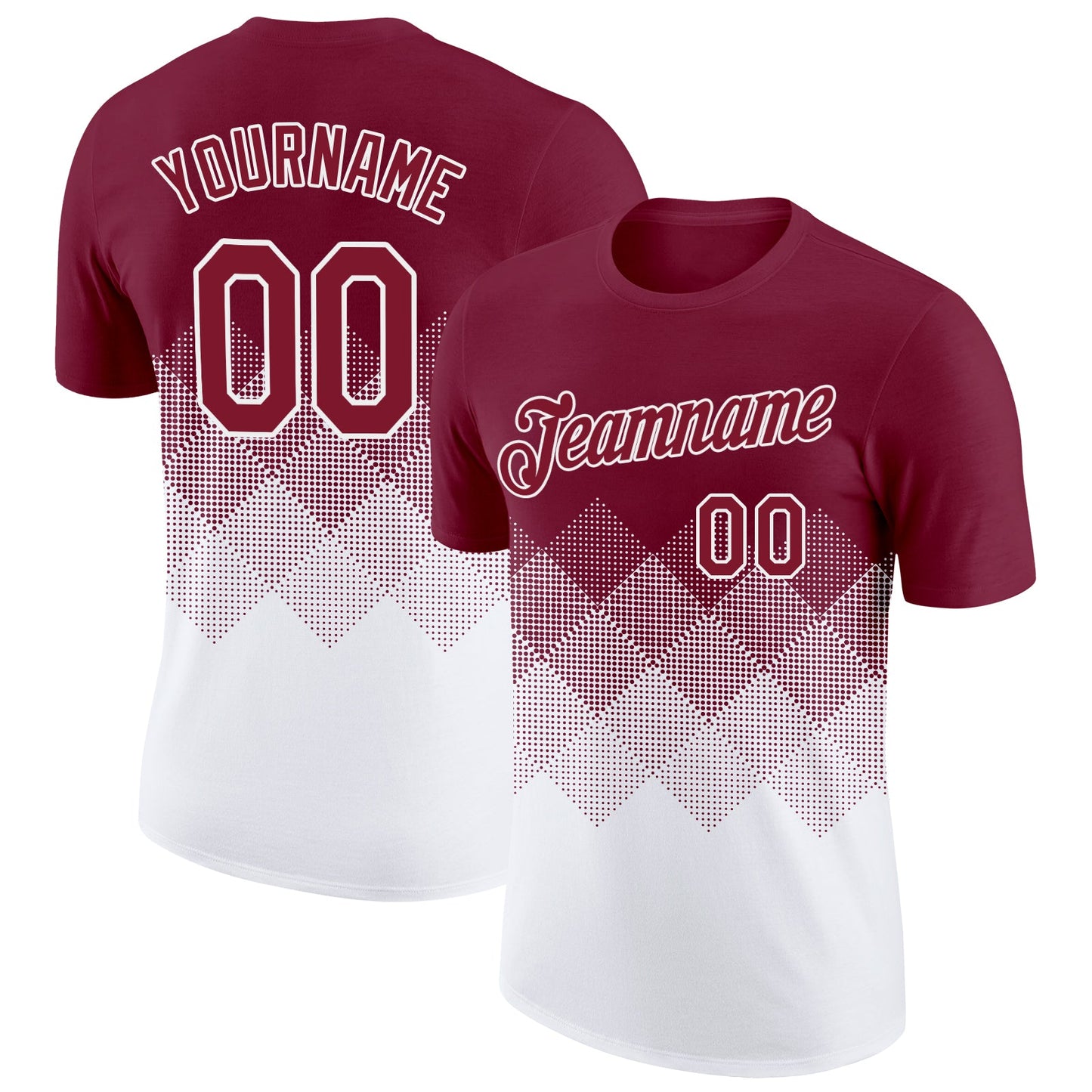 Custom Crimson White 3D Pattern Design Gradient Square Shapes Performance T-Shirt - Main View