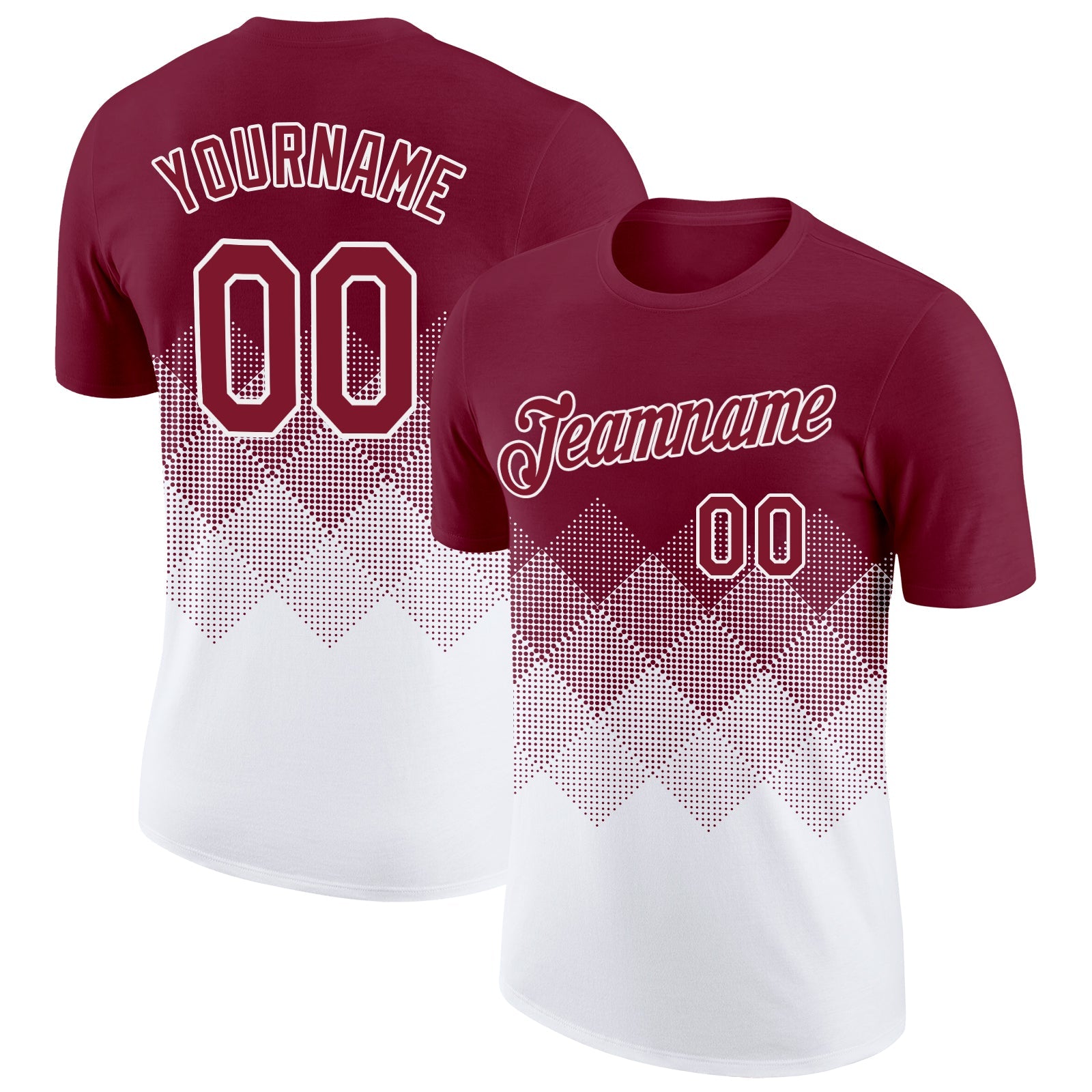 Custom Crimson White 3D Pattern Design Gradient Square Shapes Performance T-Shirt - Main View