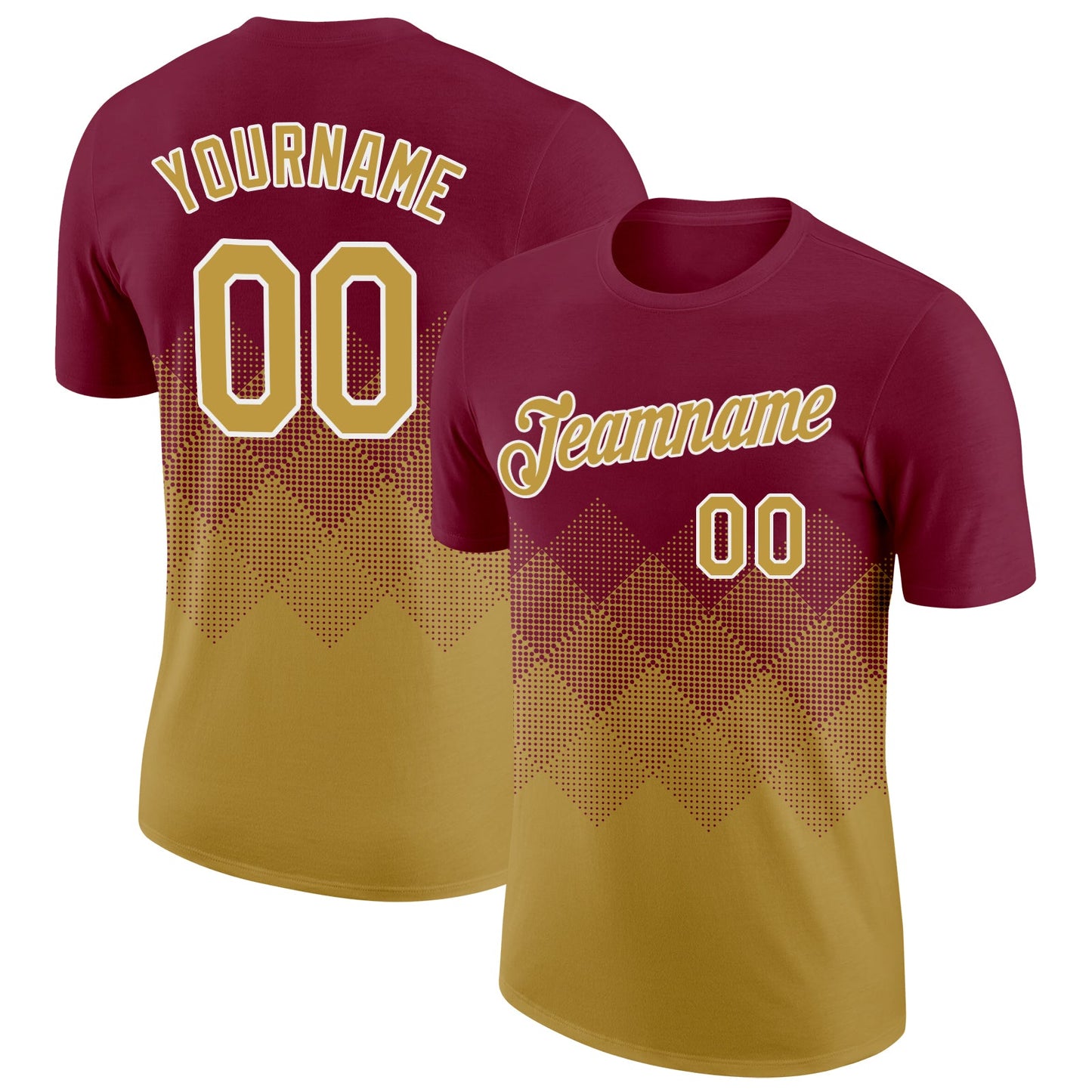 Custom Crimson Old Gold-White 3D Pattern Design Gradient Square Shapes Performance T-Shirt - Main View