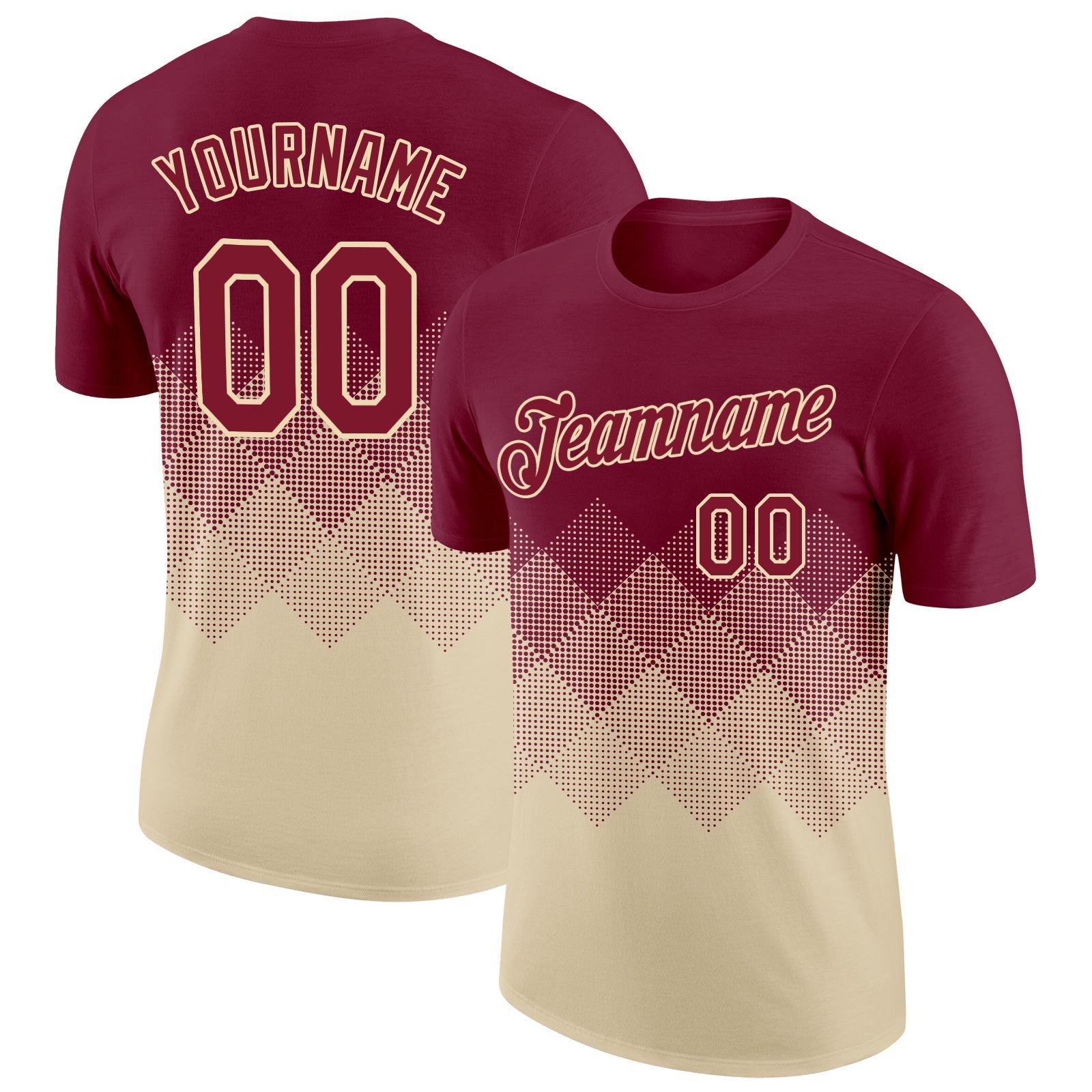 Custom Crimson Cream 3D Pattern Design Gradient Square Shapes Performance T-Shirt - Main View
