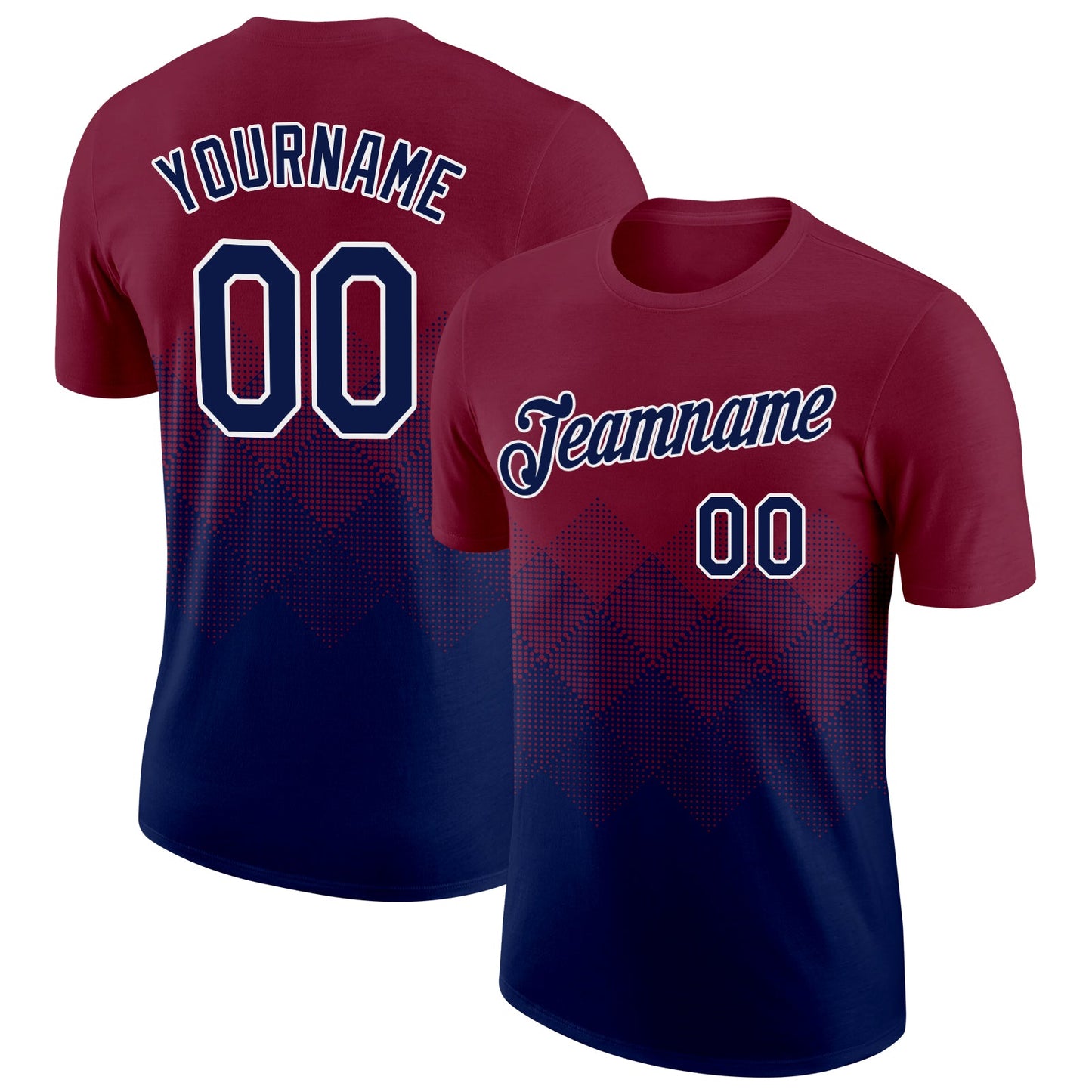 Custom Crimson Navy-White 3D Pattern Design Gradient Square Shapes Performance T-Shirt - Main View
