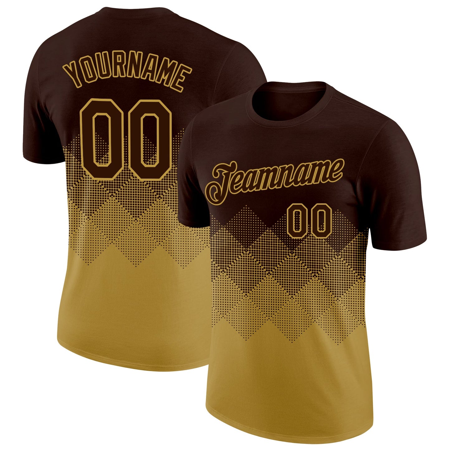 Custom Brown Old Gold 3D Pattern Design Gradient Square Shapes Performance T-Shirt - Main View
