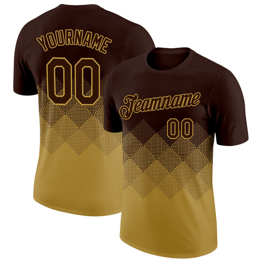 Custom Brown Old Gold 3D Pattern Design Gradient Square Shapes Performance T-Shirt - Main View