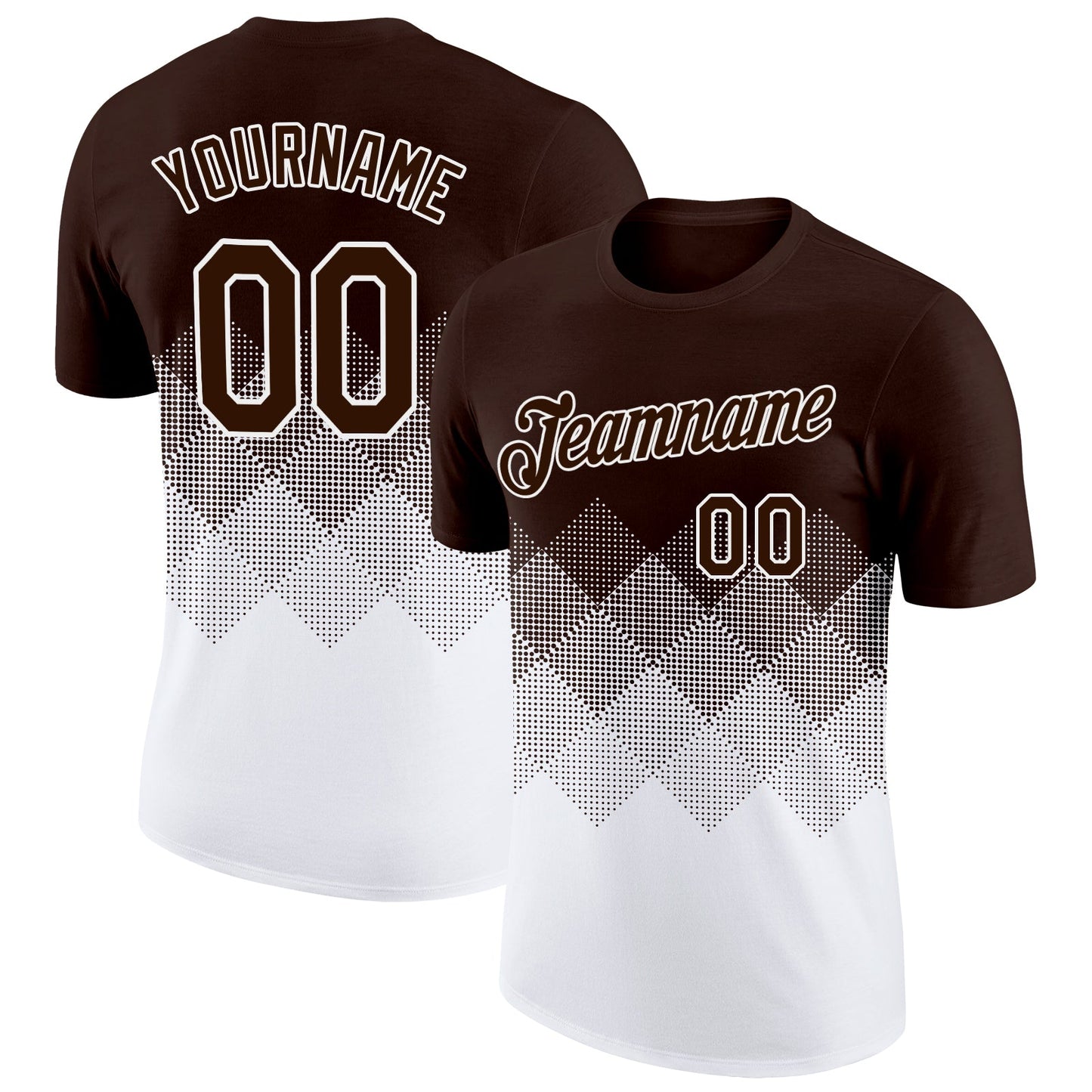 Custom Brown White 3D Pattern Design Gradient Square Shapes Performance T-Shirt - Main View