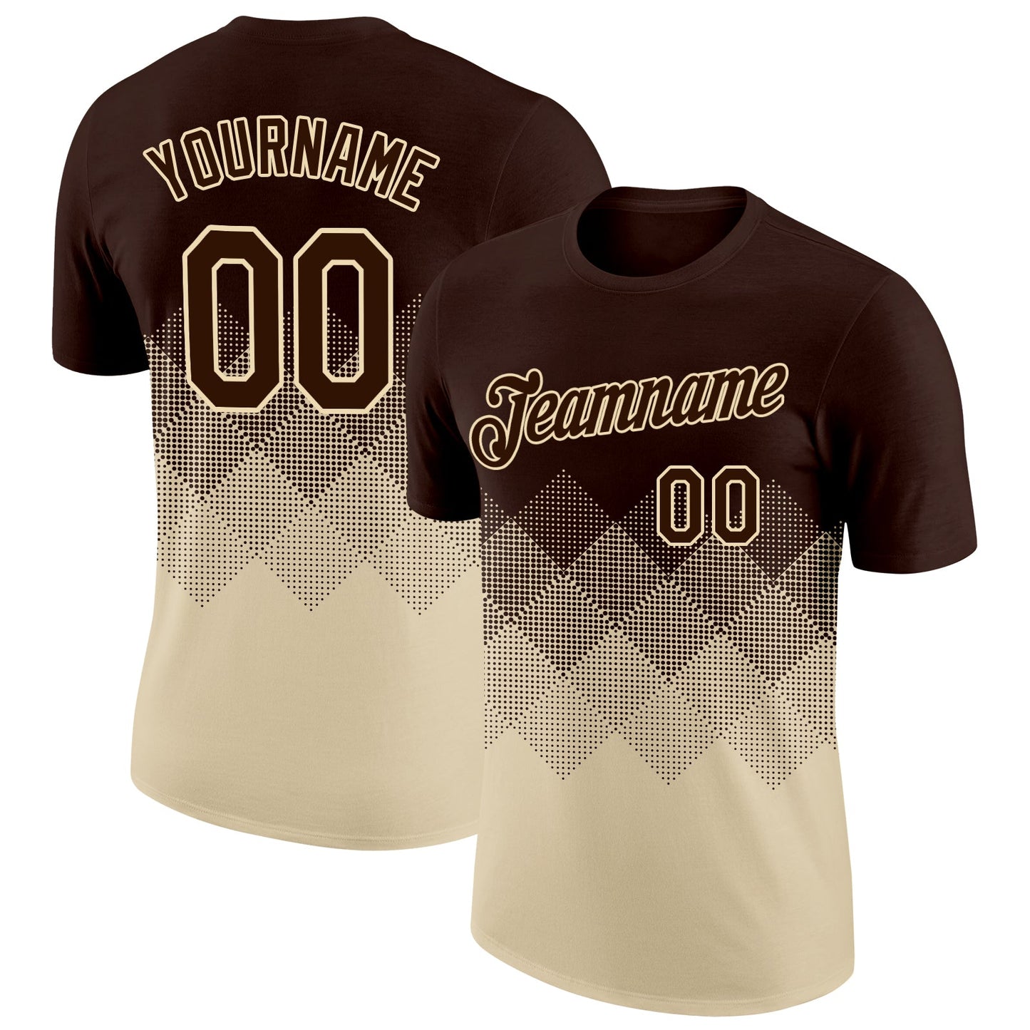 Custom Brown Cream 3D Pattern Design Gradient Square Shapes Performance T-Shirt - Main View