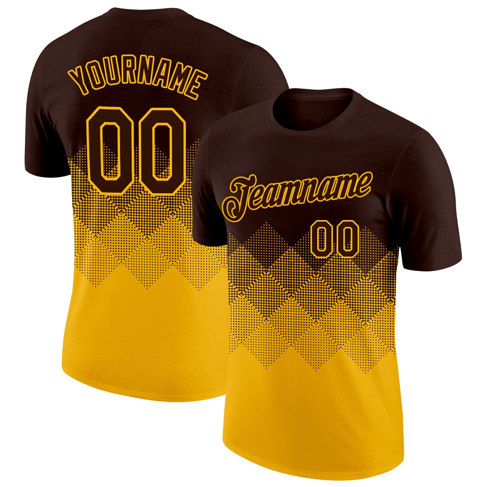 Custom Brown Gold 3D Pattern Design Gradient Square Shapes Performance T-Shirt - Main View