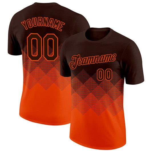 Custom Brown Orange 3D Pattern Design Gradient Square Shapes Performance T-Shirt - Main View