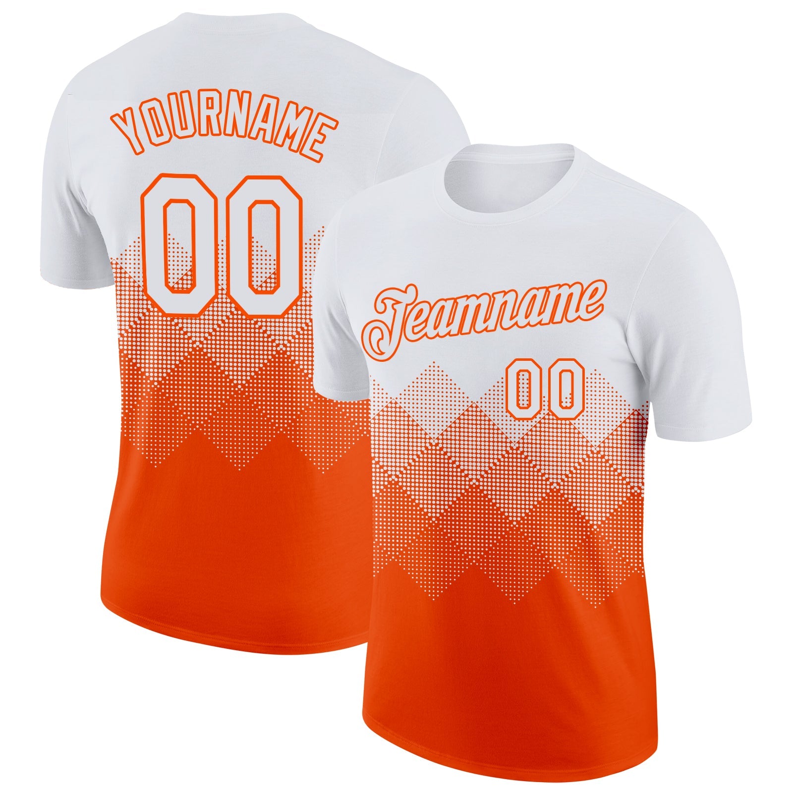 Custom White Orange 3D Pattern Design Gradient Square Shapes Performance T-Shirt - Main View