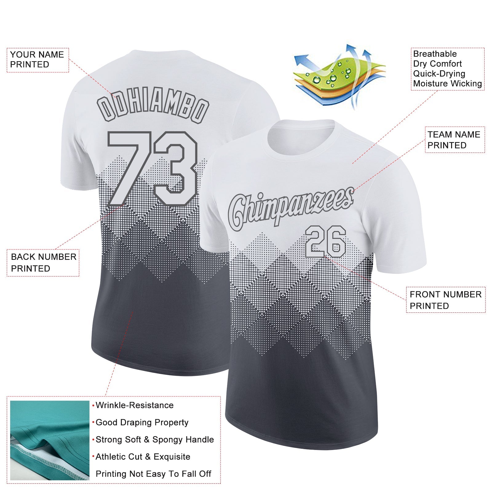 Custom White Steel Gray 3D Pattern Design Gradient Square Shapes Performance T-Shirt view 2