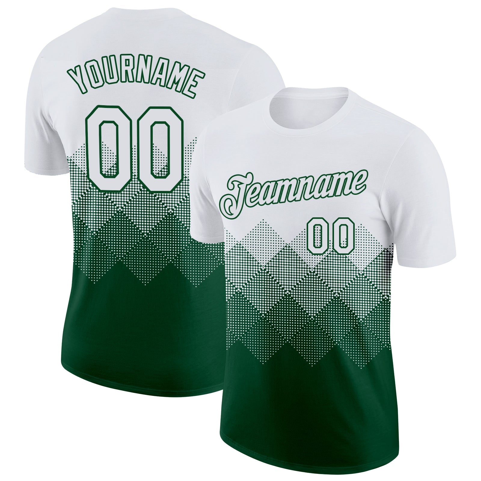 Custom White Green 3D Pattern Design Gradient Square Shapes Performance T-Shirt - Main View