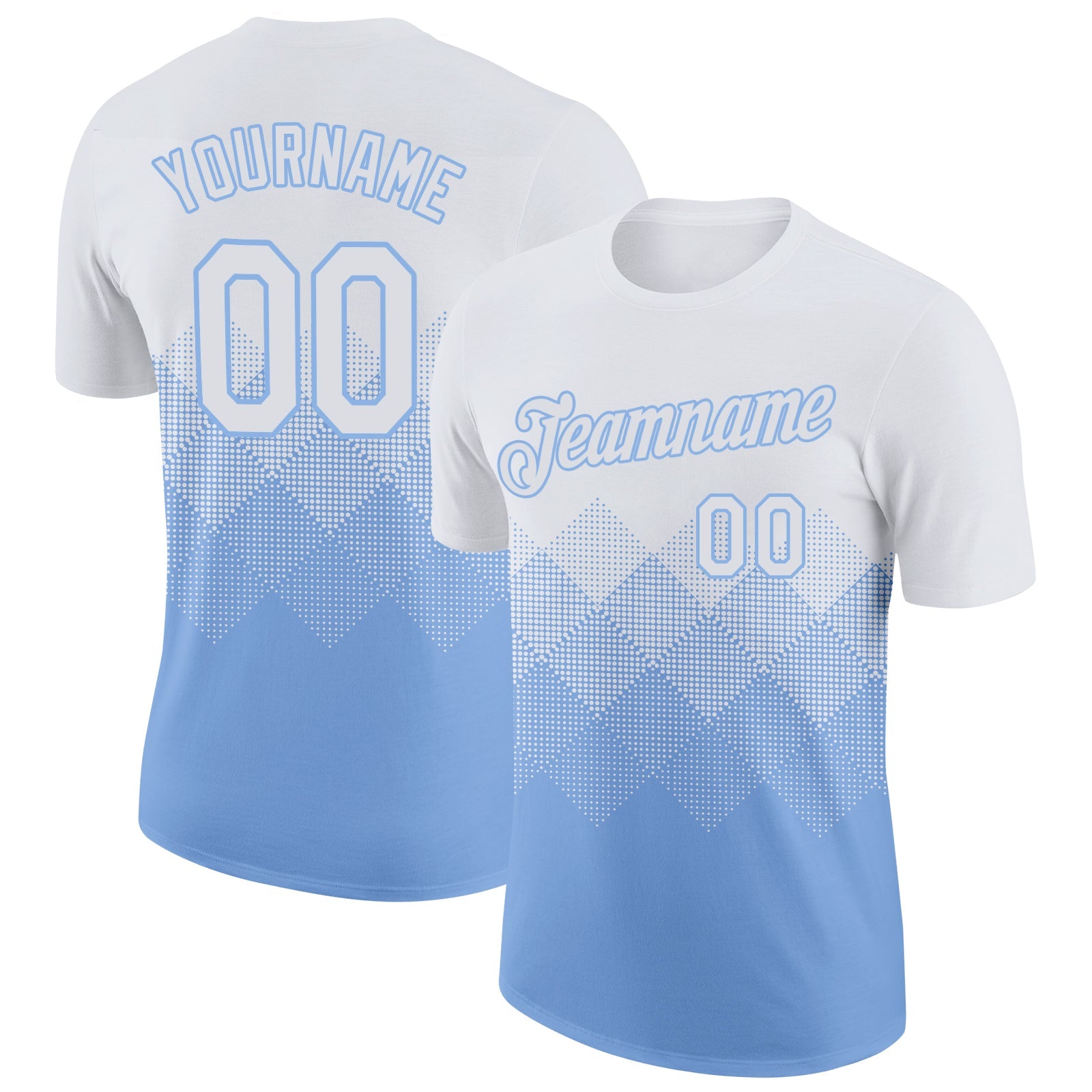 Custom White Light Blue 3D Pattern Design Gradient Square Shapes Performance T-Shirt - Main View
