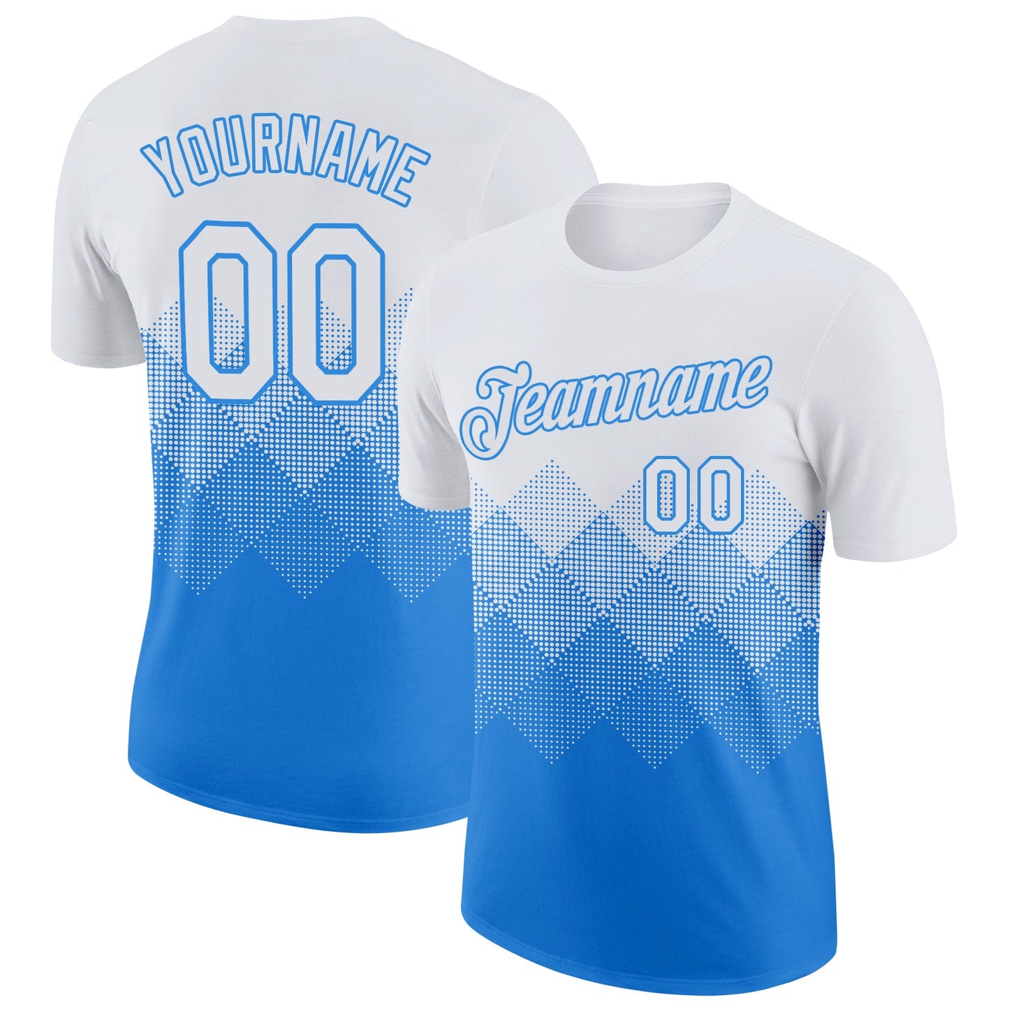 Custom White Powder Blue 3D Pattern Design Gradient Square Shapes Performance T-Shirt - Main View