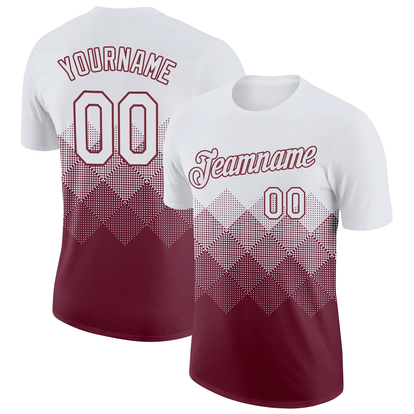 Custom White Burgundy 3D Pattern Design Gradient Square Shapes Performance T-Shirt - Main View