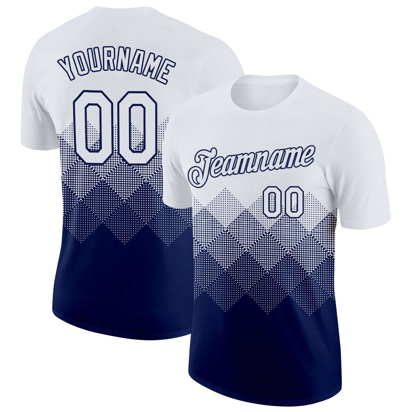 Custom White Navy 3D Pattern Design Gradient Square Shapes Performance T-Shirt - Main View