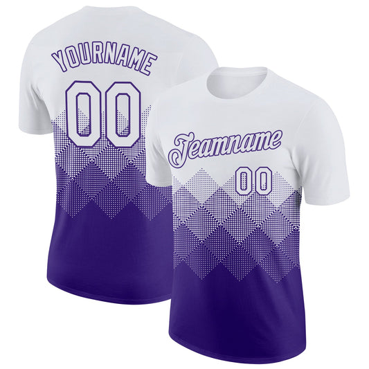 Custom White Purple 3D Pattern Design Gradient Square Shapes Performance T-Shirt - Main View