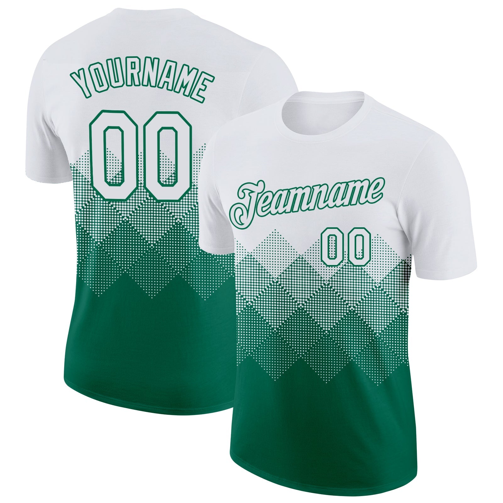 Custom White Kelly Green 3D Pattern Design Gradient Square Shapes Performance T-Shirt - Main View