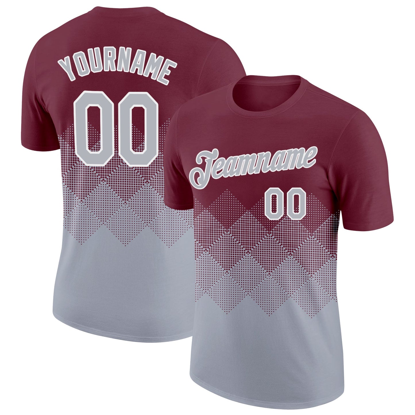Custom Burgundy Gray-White 3D Pattern Design Gradient Square Shapes Performance T-Shirt - Main View