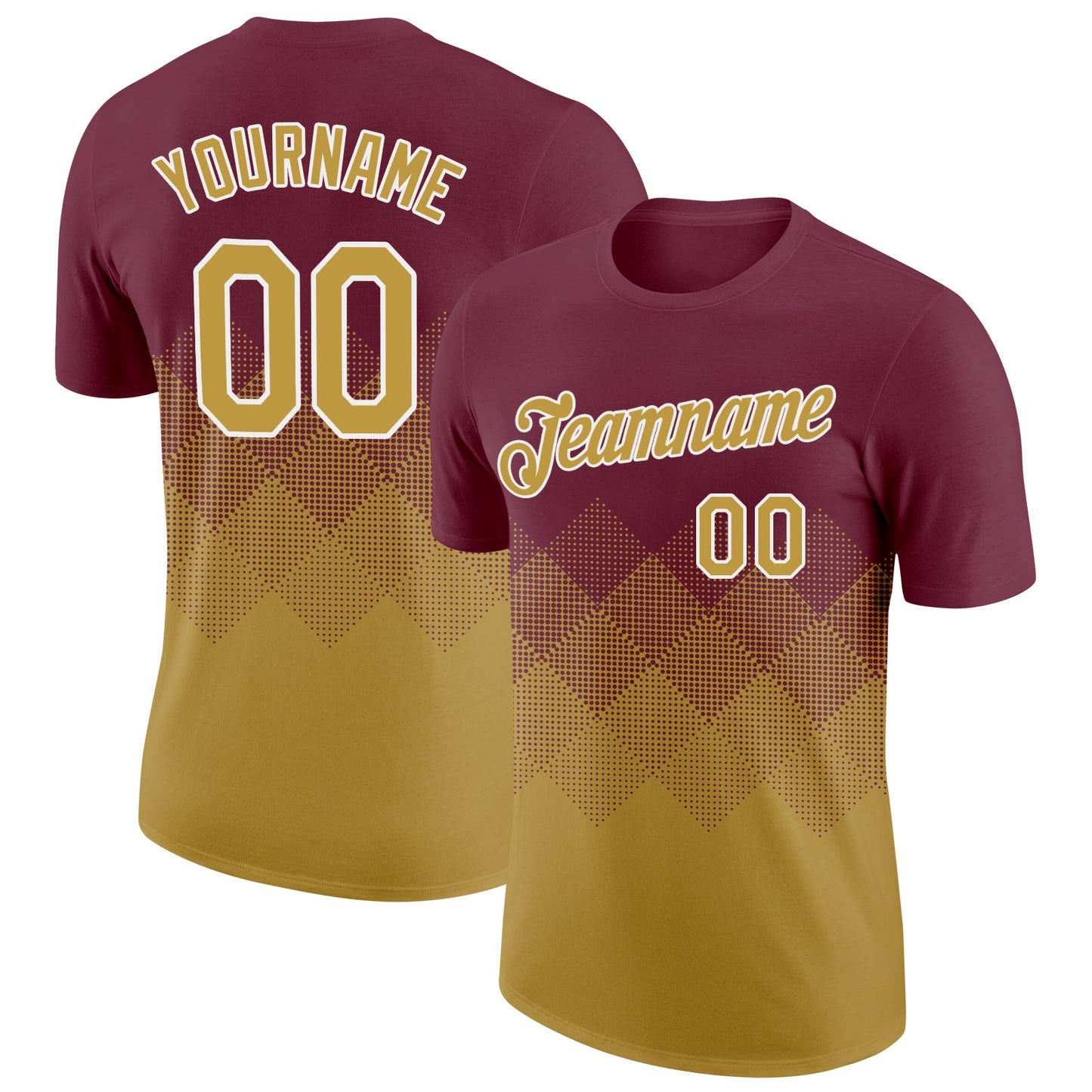 Custom Burgundy Old Gold-White 3D Pattern Design Gradient Square Shapes Performance T-Shirt - Main View