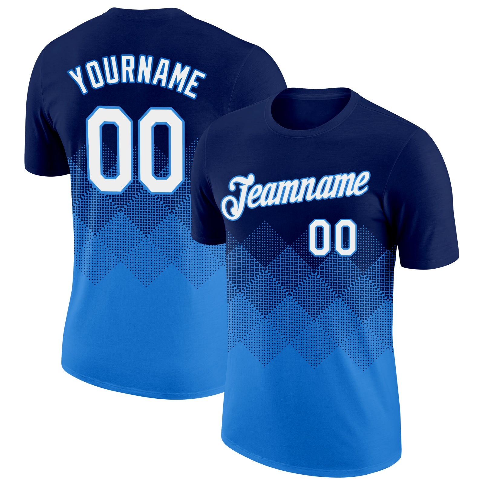 Custom Navy White-Powder Blue 3D Pattern Design Gradient Square Shapes Performance T-Shirt - Main View