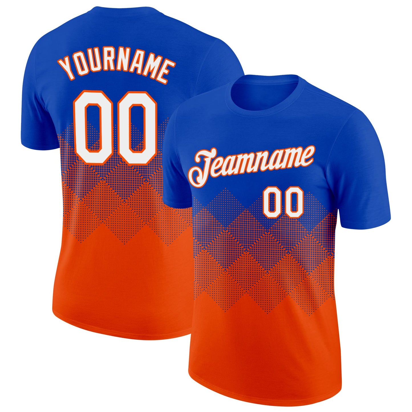 Custom Thunder Blue White-Orange 3D Pattern Design Gradient Square Shapes Performance T-Shirt - Main View