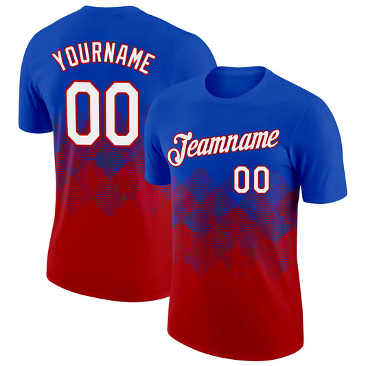 Custom Thunder Blue White-Red 3D Pattern Design Gradient Square Shapes Performance T-Shirt - Main View