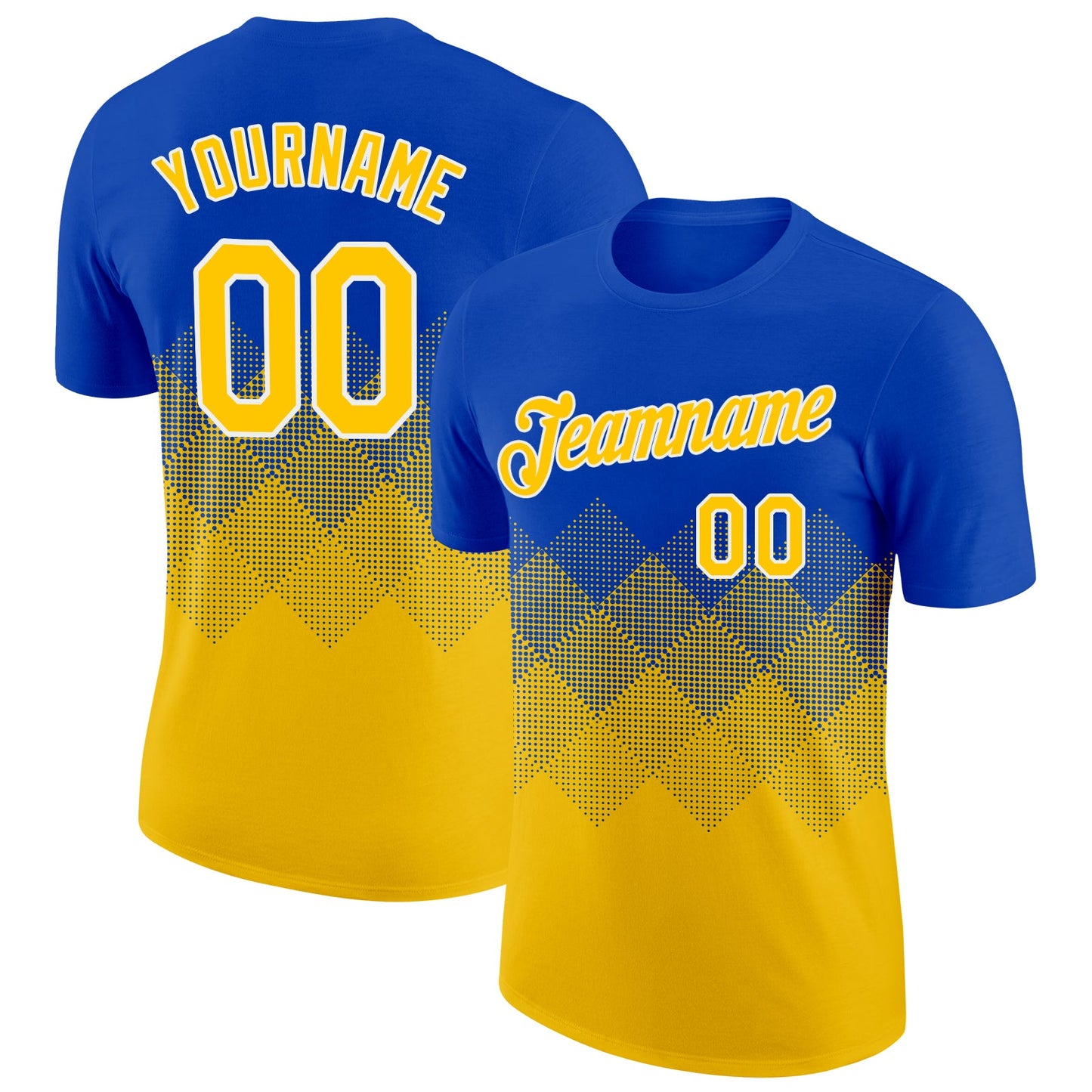 Custom Thunder Blue Yellow-White 3D Pattern Design Gradient Square Shapes Performance T-Shirt - Main View