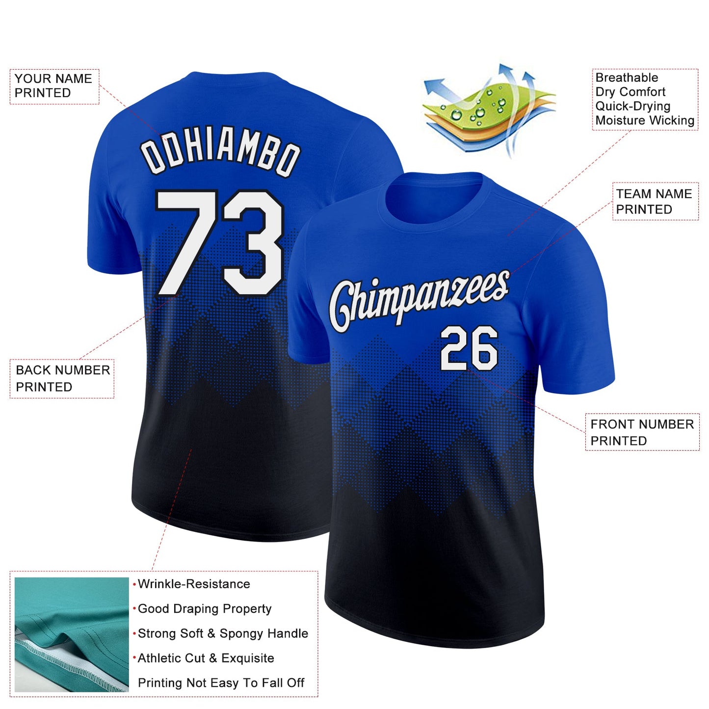 Custom Thunder Blue White-Black 3D Pattern Design Gradient Square Shapes Performance T-Shirt view 2